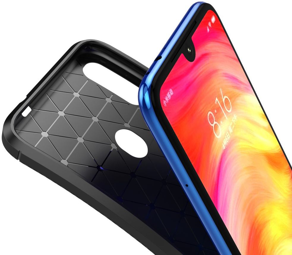 Redmi Note 7 Siliconen Carbon Hoesje Zwart afbeelding 6