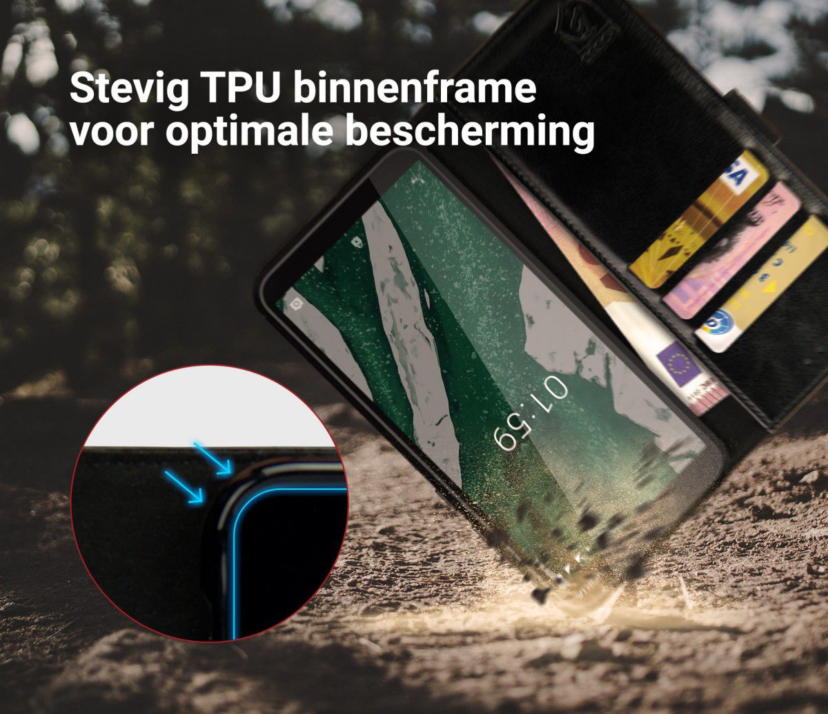 Rosso Element Nokia 1 Plus Hoesje Book Cover Zwart afbeelding 6