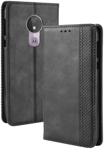 Motorola Moto G7 Power Portemonnee Vintage Hoesje Zwart afbeelding 3