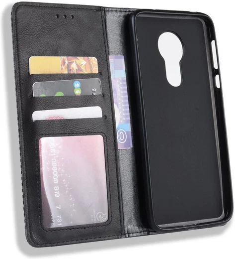 Motorola Moto G7 Power Portemonnee Vintage Hoesje Zwart afbeelding 5