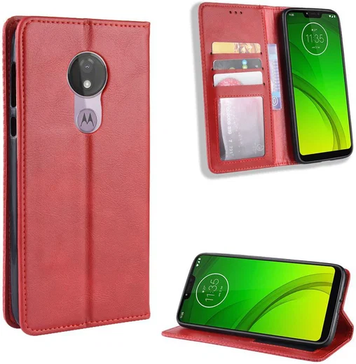 Motorola Moto G7 Power Portemonnee Vintage Hoesje Rood afbeelding 4