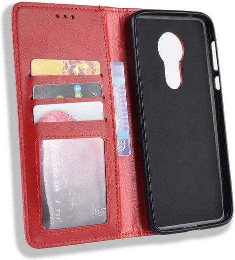 Motorola Moto G7 Power Portemonnee Vintage Hoesje Rood afbeelding 6