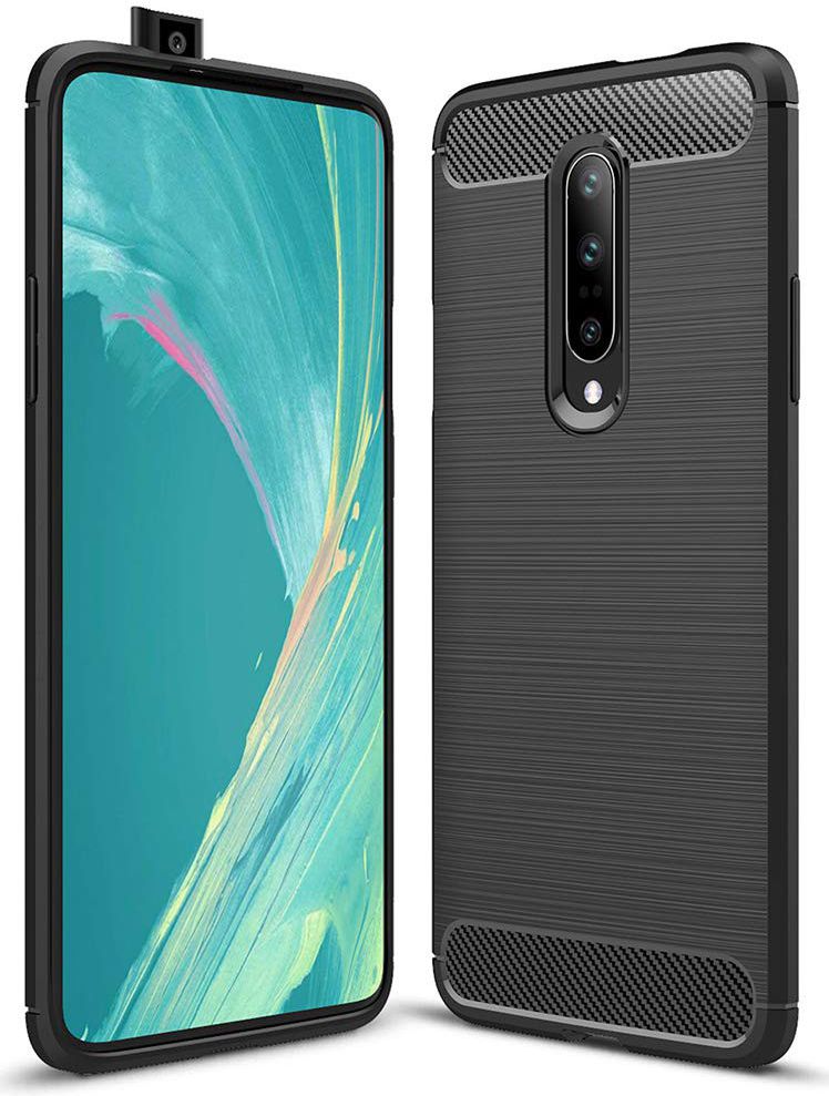 OnePlus 7 Geborsteld TPU Hoesje Zwart afbeelding 1