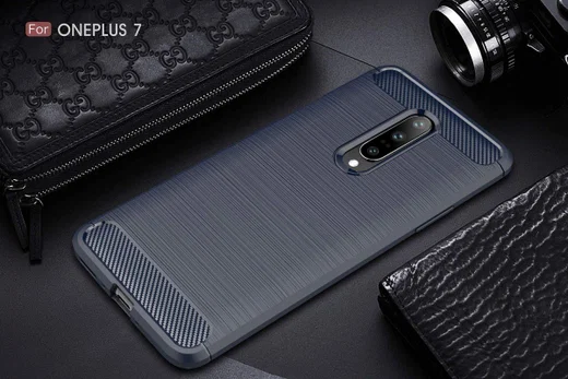 OnePlus 7 Geborsteld TPU Hoesje Blauw afbeelding 4
