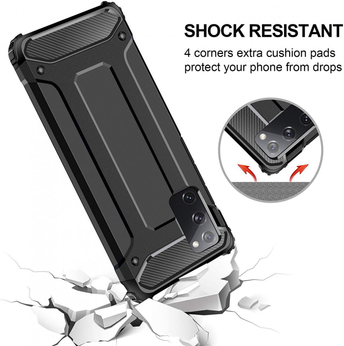 Samsung Galaxy A20E Hoesje Shock Proof Hybride Backcover Zwart afbeelding 7