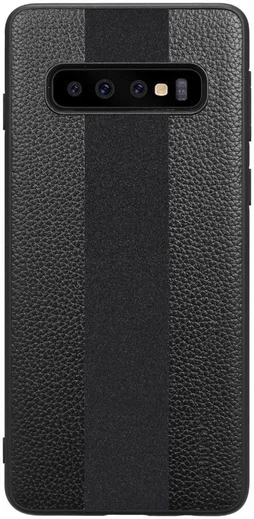 Samsung Galaxy S10 Plus Acryl Hoesje met Kunstleer Coating Zwart afbeelding 1