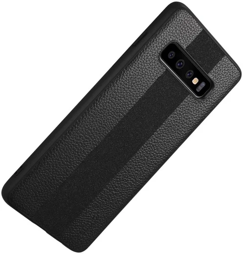Samsung Galaxy S10 Plus Acryl Hoesje met Kunstleer Coating Zwart afbeelding 4