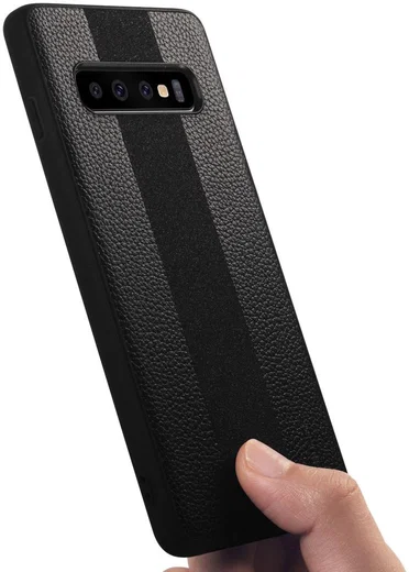 Samsung Galaxy S10 Plus Acryl Hoesje met Kunstleer Coating Zwart afbeelding 6