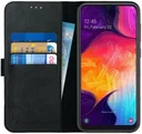 Rosso Deluxe Samsung Galaxy A50 Hoesje Echt Leer Book Case Zwart