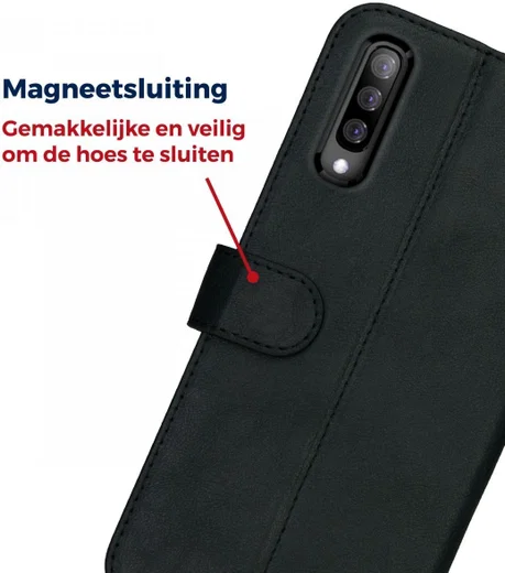 Rosso Deluxe Samsung Galaxy A50 Hoesje Echt Leer Book Case Zwart afbeelding 6