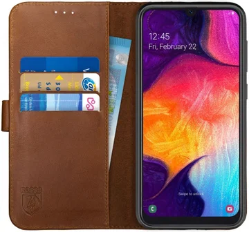 Rosso Deluxe Samsung Galaxy A50 Hoesje Echt Leer Book Case Bruin