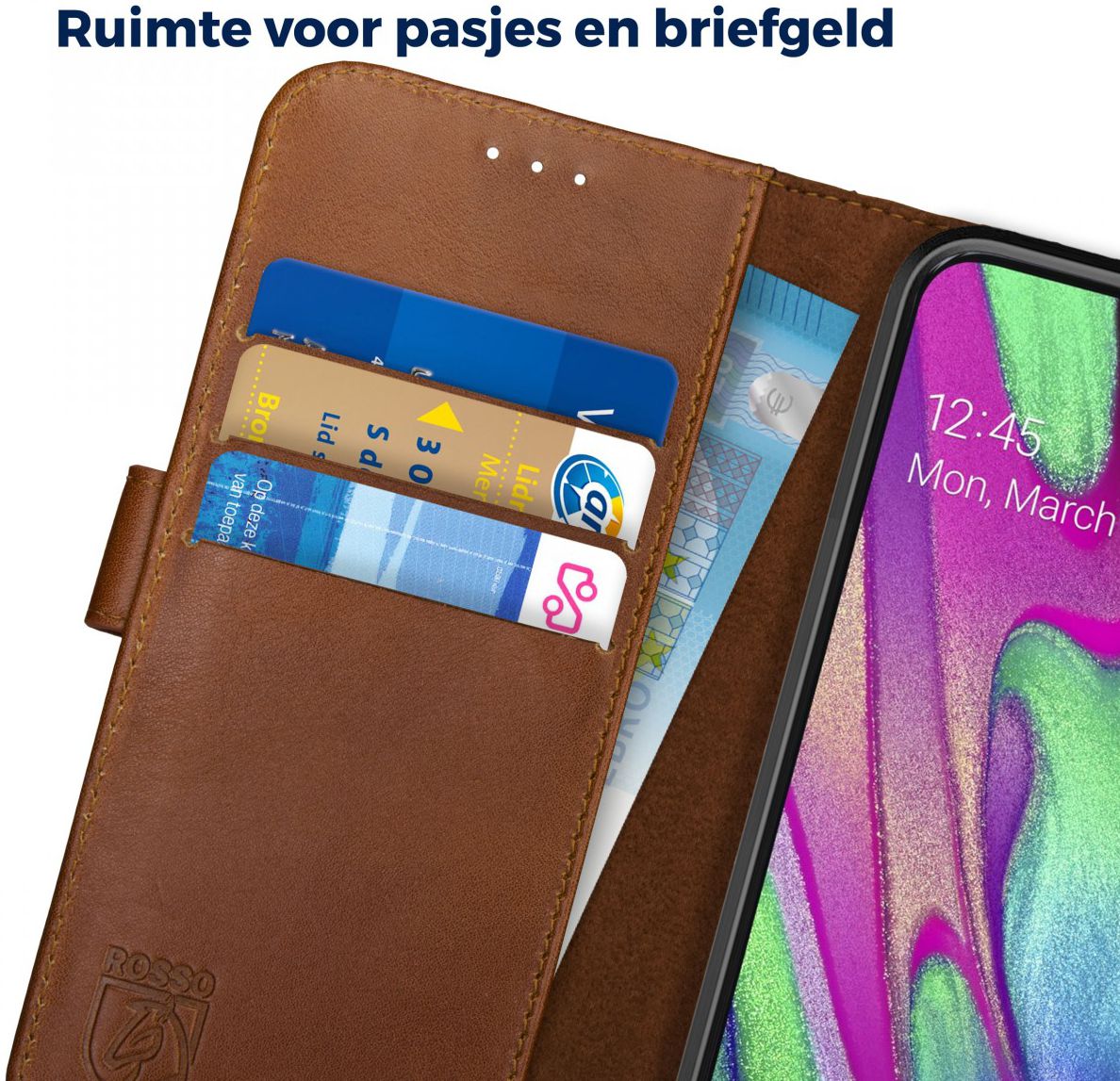 Rosso Deluxe Samsung Galaxy A40 Hoesje Echt Leer Book Case Bruin afbeelding 5