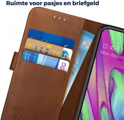 Rosso Deluxe Samsung Galaxy A40 Hoesje Echt Leer Book Case Bruin afbeelding 5