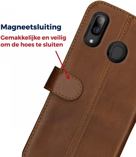 Rosso Deluxe Samsung Galaxy A40 Hoesje Echt Leer Book Case Bruin afbeelding 6
