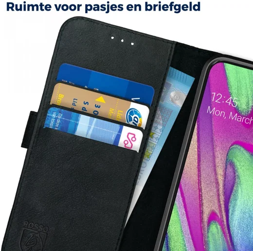 Rosso Deluxe Samsung Galaxy A40 Hoesje Echt Leer Book Case Zwart afbeelding 5