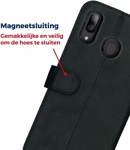 Rosso Deluxe Samsung Galaxy A40 Hoesje Echt Leer Book Case Zwart afbeelding 6