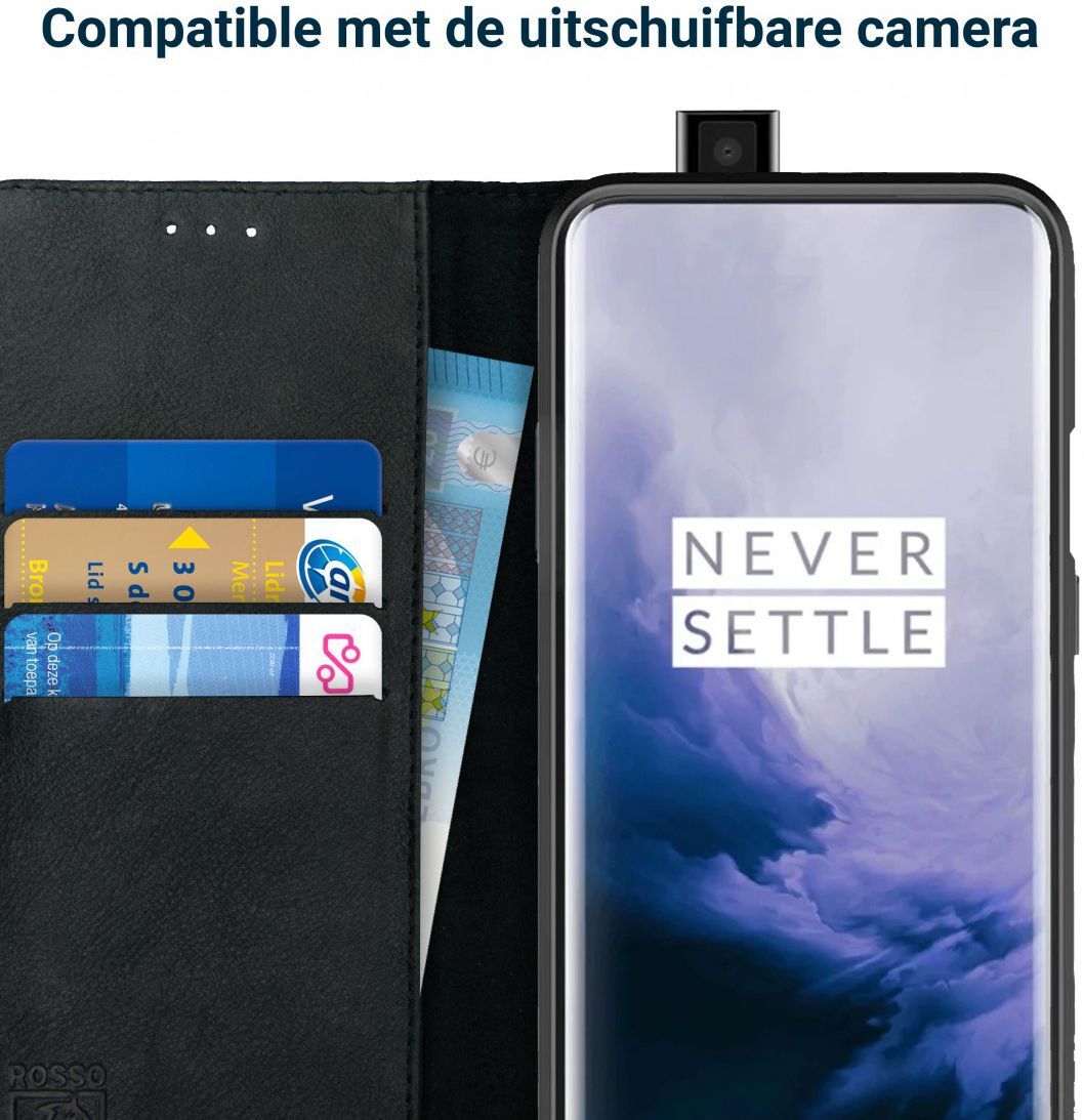 Rosso Deluxe OnePlus 7 Pro Hoesje Echt Leer Book Case Zwart afbeelding 9