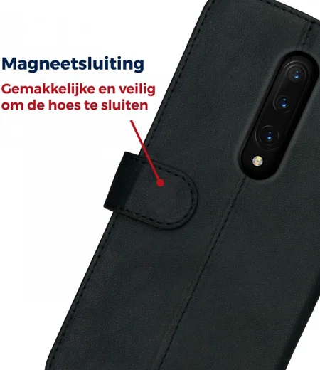 Rosso Deluxe OnePlus 7 Pro Hoesje Echt Leer Book Case Zwart afbeelding 10