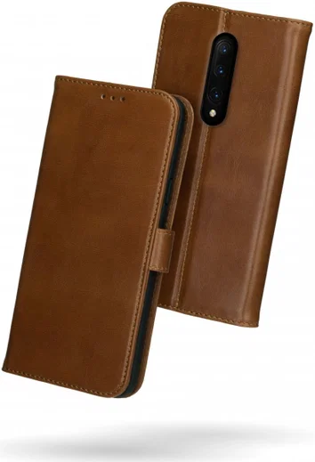 Rosso Deluxe OnePlus 7 Pro Hoesje Echt Leer Book Case Bruin afbeelding 2