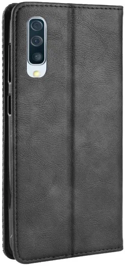 Samsung Galaxy A50 Book Case Hoesje Vintage Wallet Kunst Leer Zwart afbeelding 9