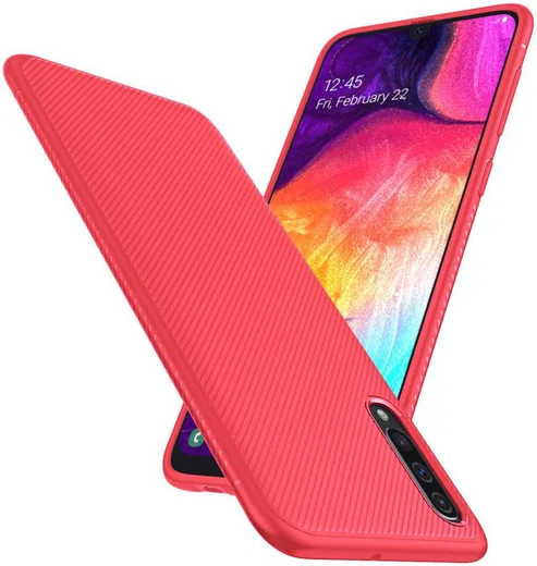 Samsung Galaxy A50 Hoesje Twill Slim Textuur Rood afbeelding 2