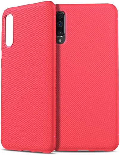 Samsung Galaxy A50 Hoesje Twill Slim Textuur Rood afbeelding 4