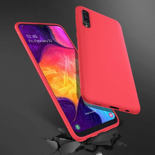 Samsung Galaxy A50 Hoesje Twill Slim Textuur Rood afbeelding 8