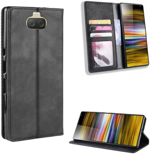 Sony Xperia 10 Plus Vintage Portemonnee Hoesje Zwart afbeelding 3
