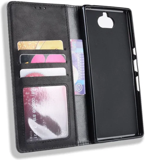 Sony Xperia 10 Plus Vintage Portemonnee Hoesje Zwart afbeelding 4