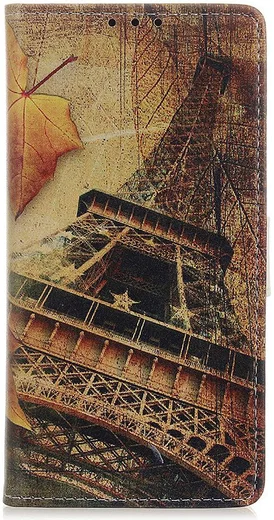 Samsung Galaxy A40 Lederen Portemonnee Hoesje met Eiffeltoren Print afbeelding 1