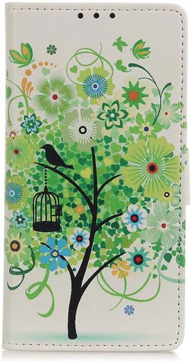 Samsung Galaxy A40 Lederen Portemonnee Hoesje met Green Tree Print afbeelding 1