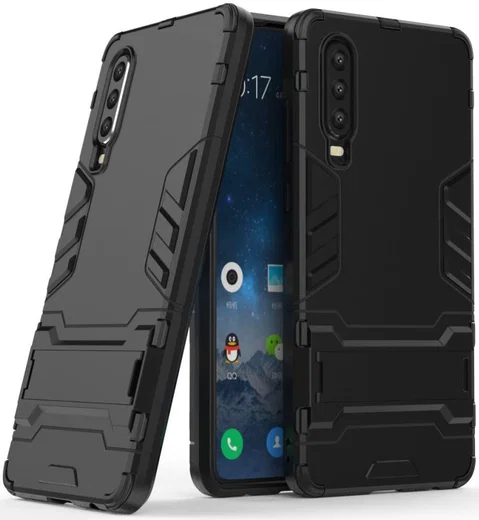 Huawei P30 Hybride Kickstand Hoesje Zwart afbeelding 4