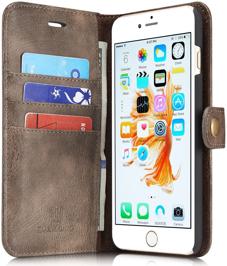 Apple iPhone 6(S) Plus Leren 2-in-1 Bookcase en Back Cover Coffee afbeelding 1