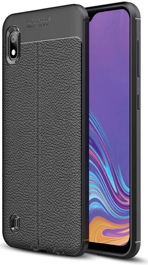 Samsung Galaxy A10 Hoesje Leren Textuur TPU Zwart afbeelding 1