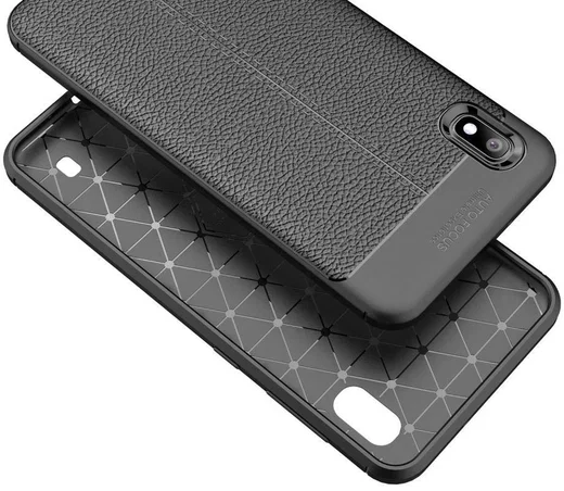 Samsung Galaxy A10 Hoesje Leren Textuur TPU Zwart afbeelding 9