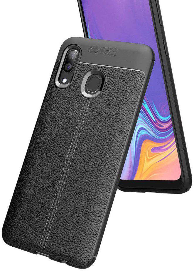 Samsung Galaxy A40 Litchi Hoesje TPU Met Leren Textuur Zwart afbeelding 3