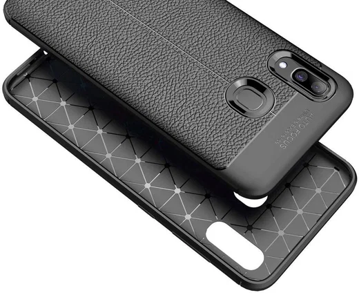 Samsung Galaxy A40 Litchi Hoesje TPU Met Leren Textuur Zwart afbeelding 8