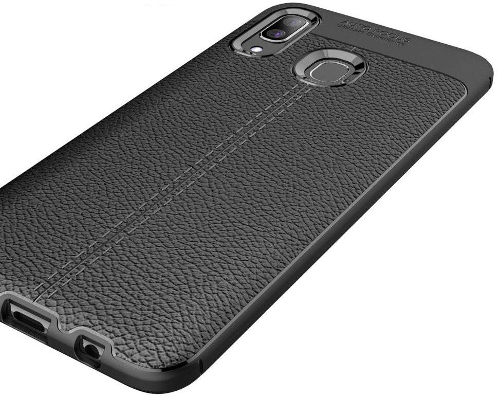 Samsung Galaxy A40 Litchi Hoesje TPU Met Leren Textuur Zwart afbeelding 10