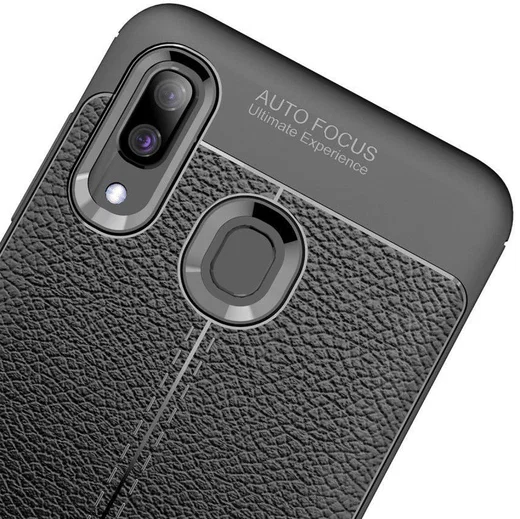 Samsung Galaxy A40 Litchi Hoesje TPU Met Leren Textuur Zwart afbeelding 11