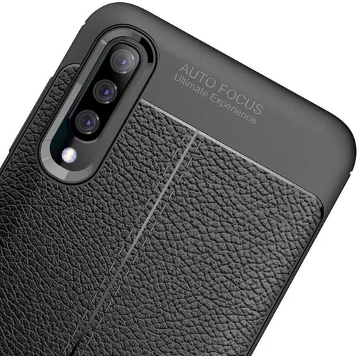 Samsung Galaxy A70 Hoesje TPU Met Leren Textuur Zwart afbeelding 2