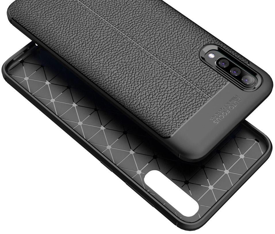 Samsung Galaxy A70 Hoesje TPU Met Leren Textuur Zwart afbeelding 9