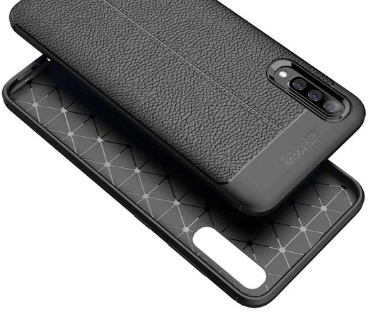 Samsung Galaxy A70 Hoesje TPU Met Leren Textuur Zwart afbeelding 9