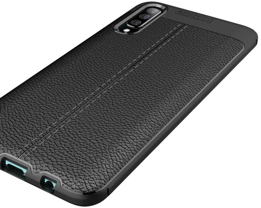 Samsung Galaxy A70 Hoesje TPU Met Leren Textuur Zwart afbeelding 11