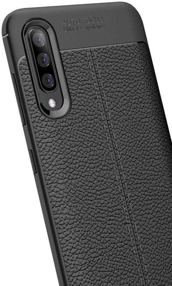 Samsung Galaxy A70 Hoesje met Leren Textuur TPU Hoesje Blauw afbeelding 11