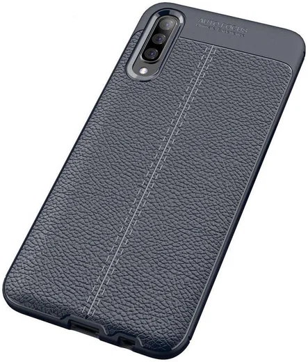 Samsung Galaxy A70 Hoesje met Leren Textuur TPU Hoesje Blauw afbeelding 2