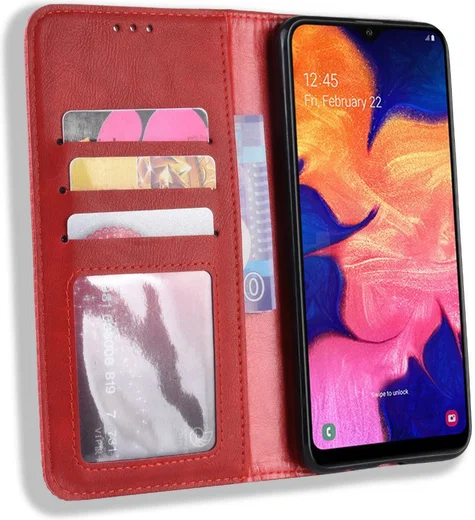 Samsung Galaxy A10 Portemonnee Vintage Hoesje Rood afbeelding 1