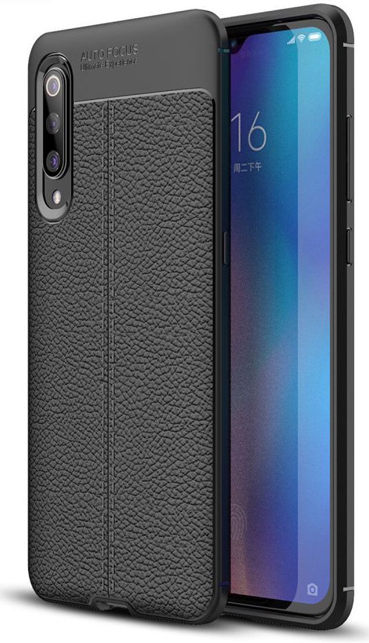 Xiaomi Mi 9 Hoesje met Leren Textuur Zwart afbeelding 1