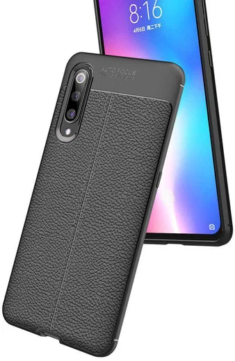 Xiaomi Mi 9 Hoesje met Leren Textuur Zwart afbeelding 8