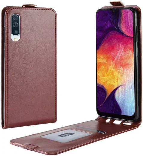 Samsung Galaxy A50 Hoesje Verticale Flipcase Bruin afbeelding 1