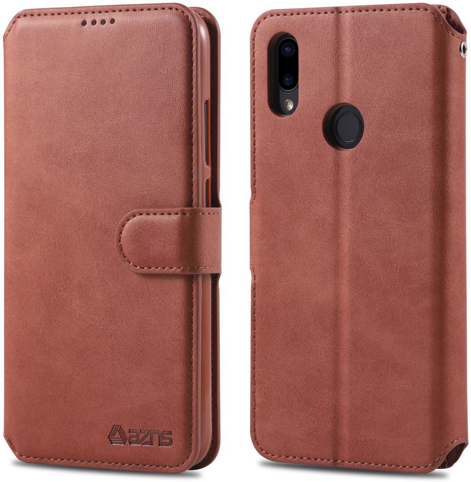 AZNS Xiaomi Redmi Note 7 Leren Stand Portemonnee Hoesje Bruin afbeelding 3